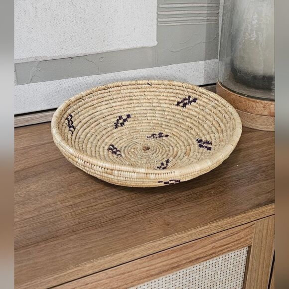 Handwoven Natural Basket with Black Accents - Picture 1 of 3